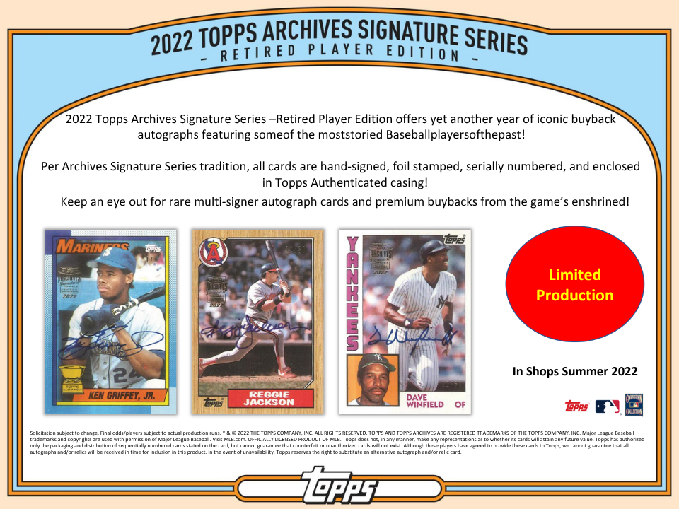 2022 Topps Archives Signature Series Retired Player Edition Baseball Box