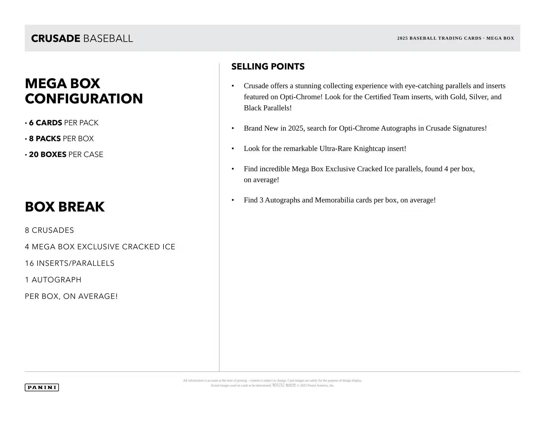 2025 Panini Crusade Baseball Mega Box