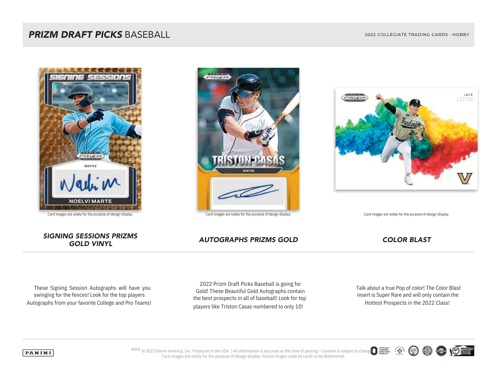 2022 Panini Prizm Collegiate Draft Picks Baseball 1st Off The Line Hobby Box