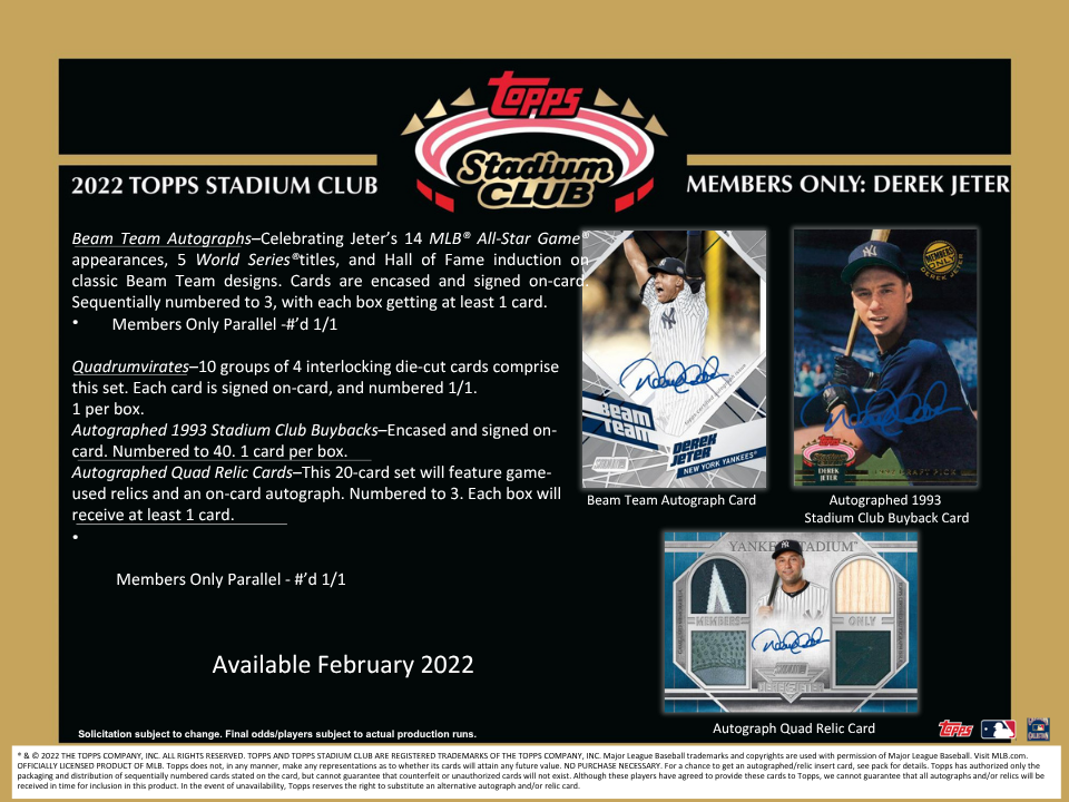 2022 Topps Stadium Club Members Only Derek Jeter Baseball Case