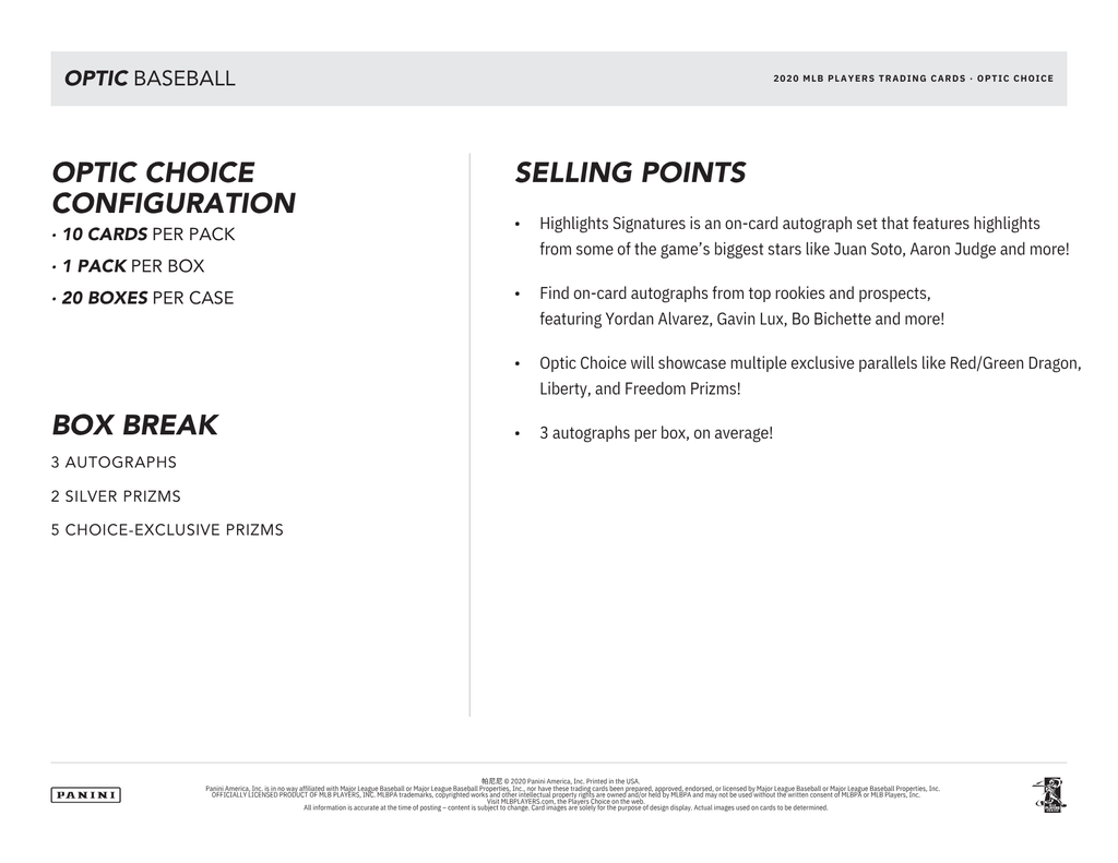 2020 Panini Donruss Optic Choice Baseball Box