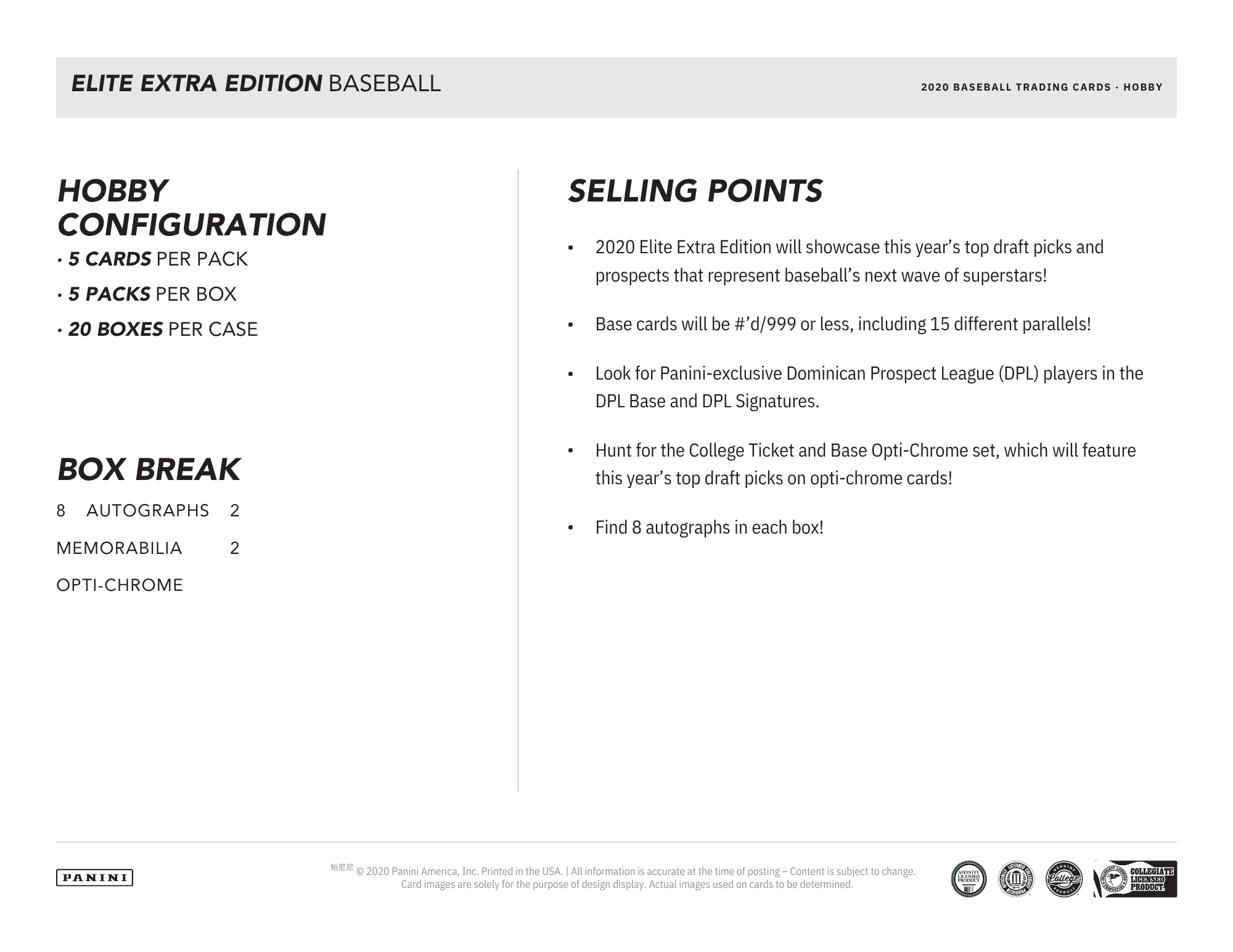 2020 Panini Elite Extra Edition Baseball Hobby Box