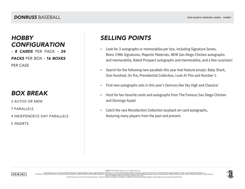 2020 Panini Donruss Baseball Hobby Box