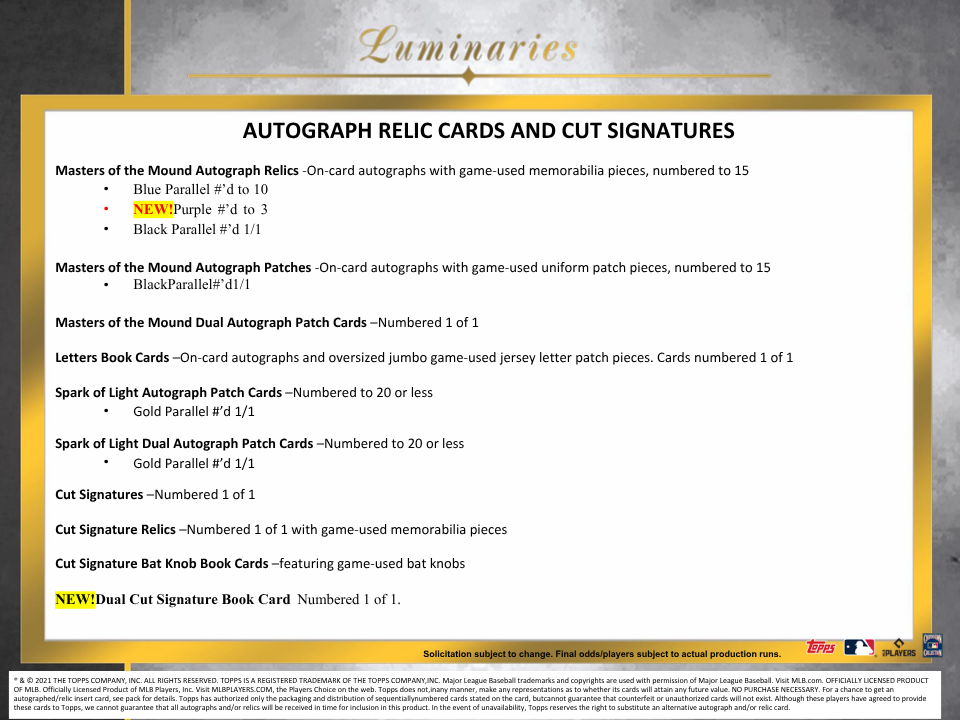 2021 Topps Luminaries Baseball Hobby Box