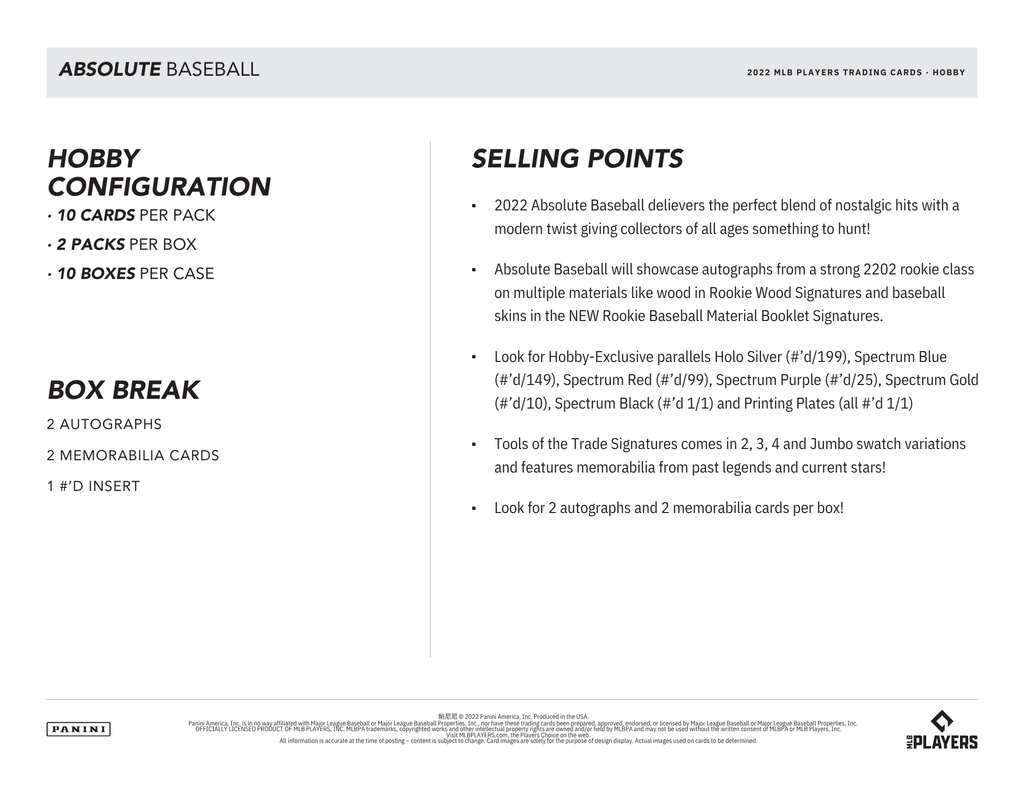 2022 Panini Absolute Baseball Hobby Box
