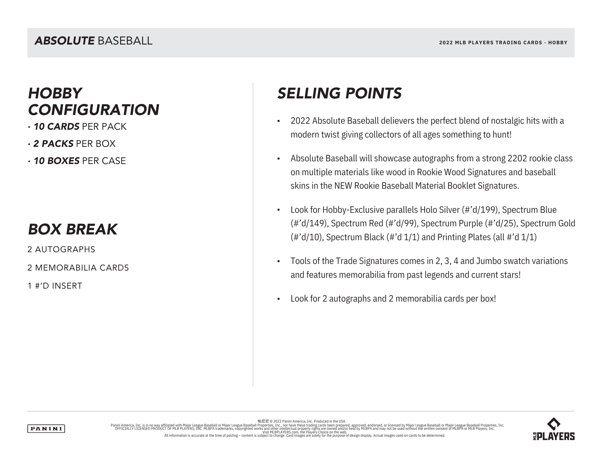 2022 Panini Absolute Baseball Hobby Box