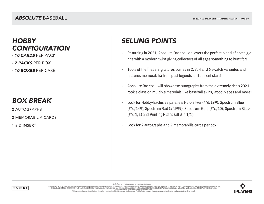 2021 Panini Absolute Baseball Hobby Box