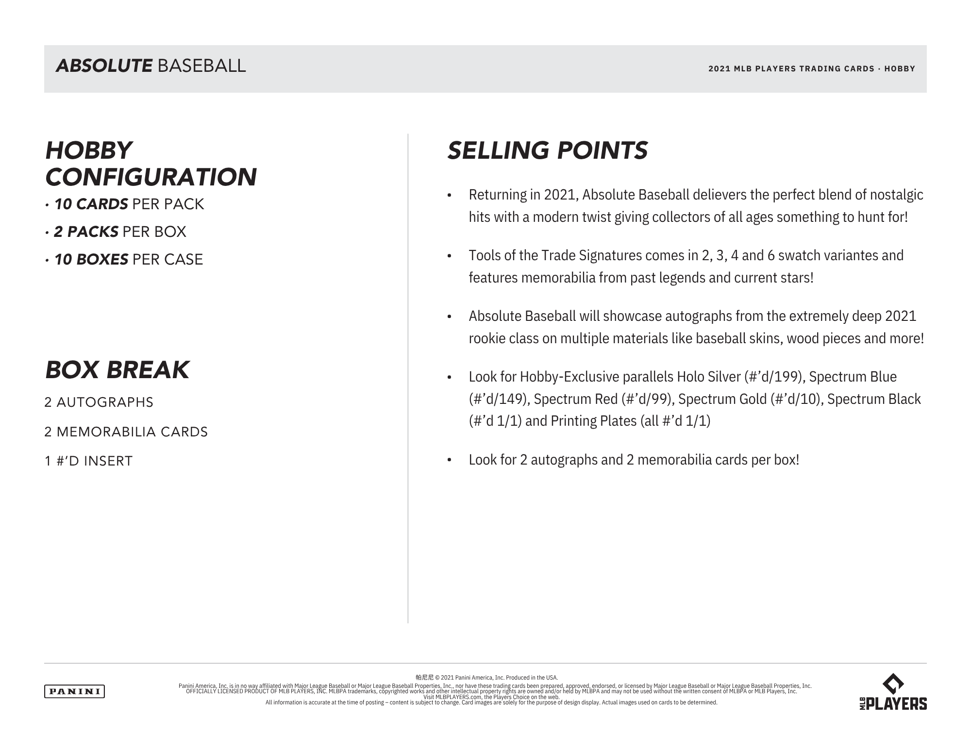 2021 Panini Absolute Baseball Hobby Box