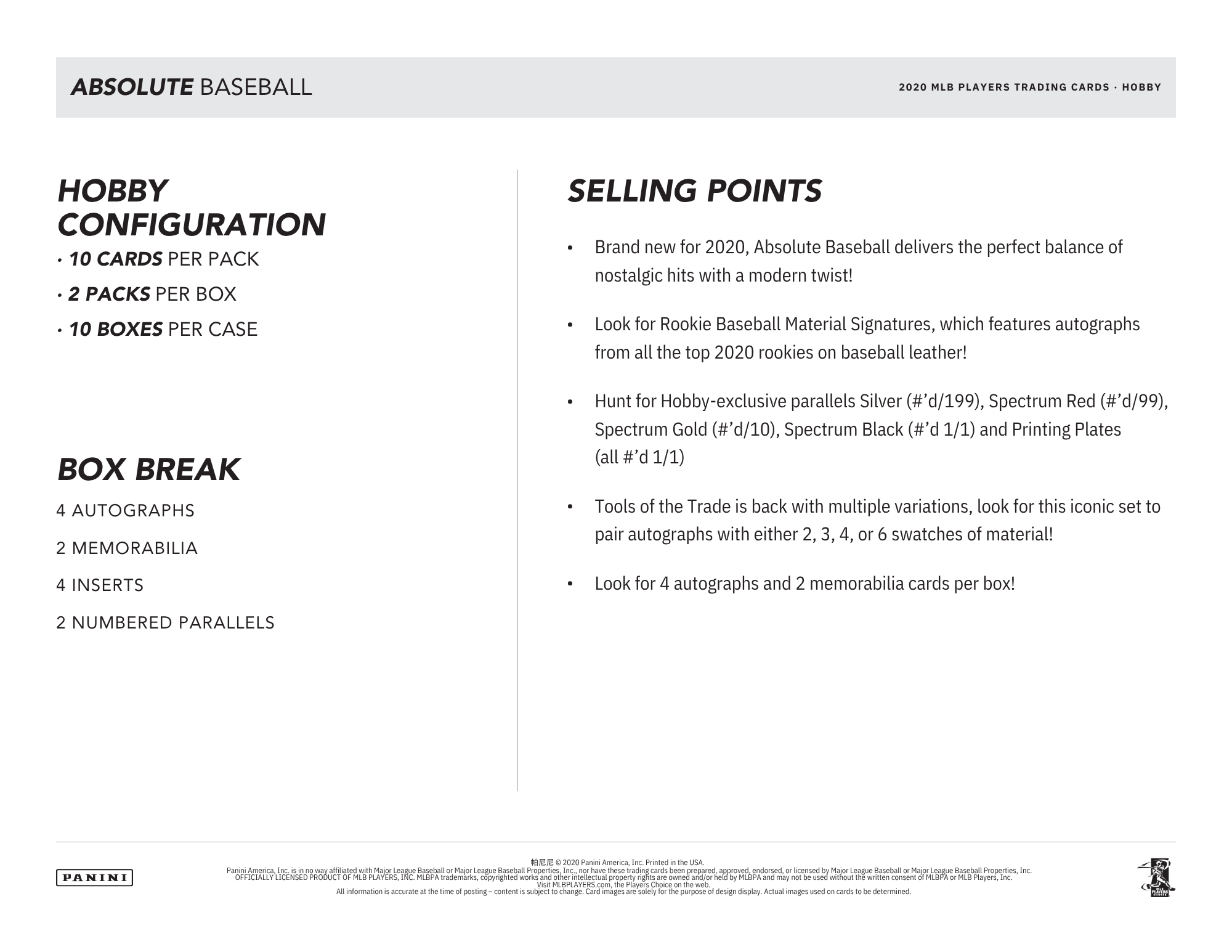 2020 Panini Absolute Baseball Hobby Box