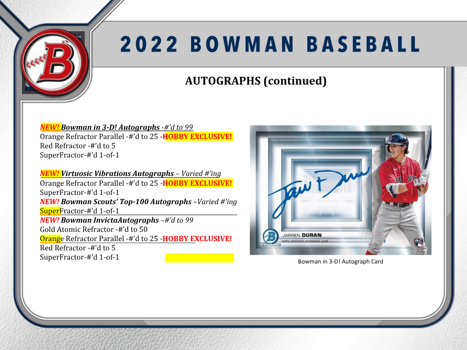 2022 Bowman Baseball Hobby Box
