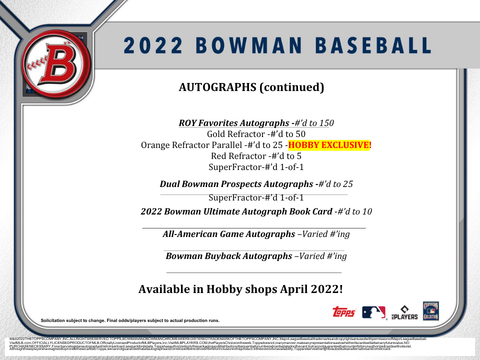 2022 Bowman Baseball Hobby Box